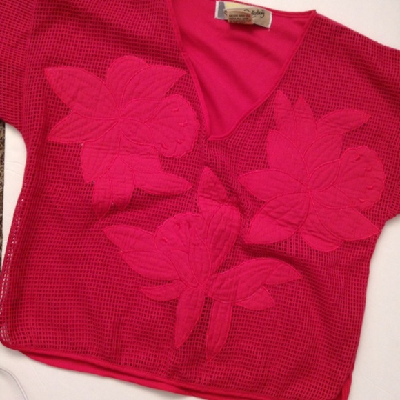 Vintage Diane Von  Furstenberg Net Cropped Top, PINK Cover-up Shirt, SWIM - Picture 5 of 6